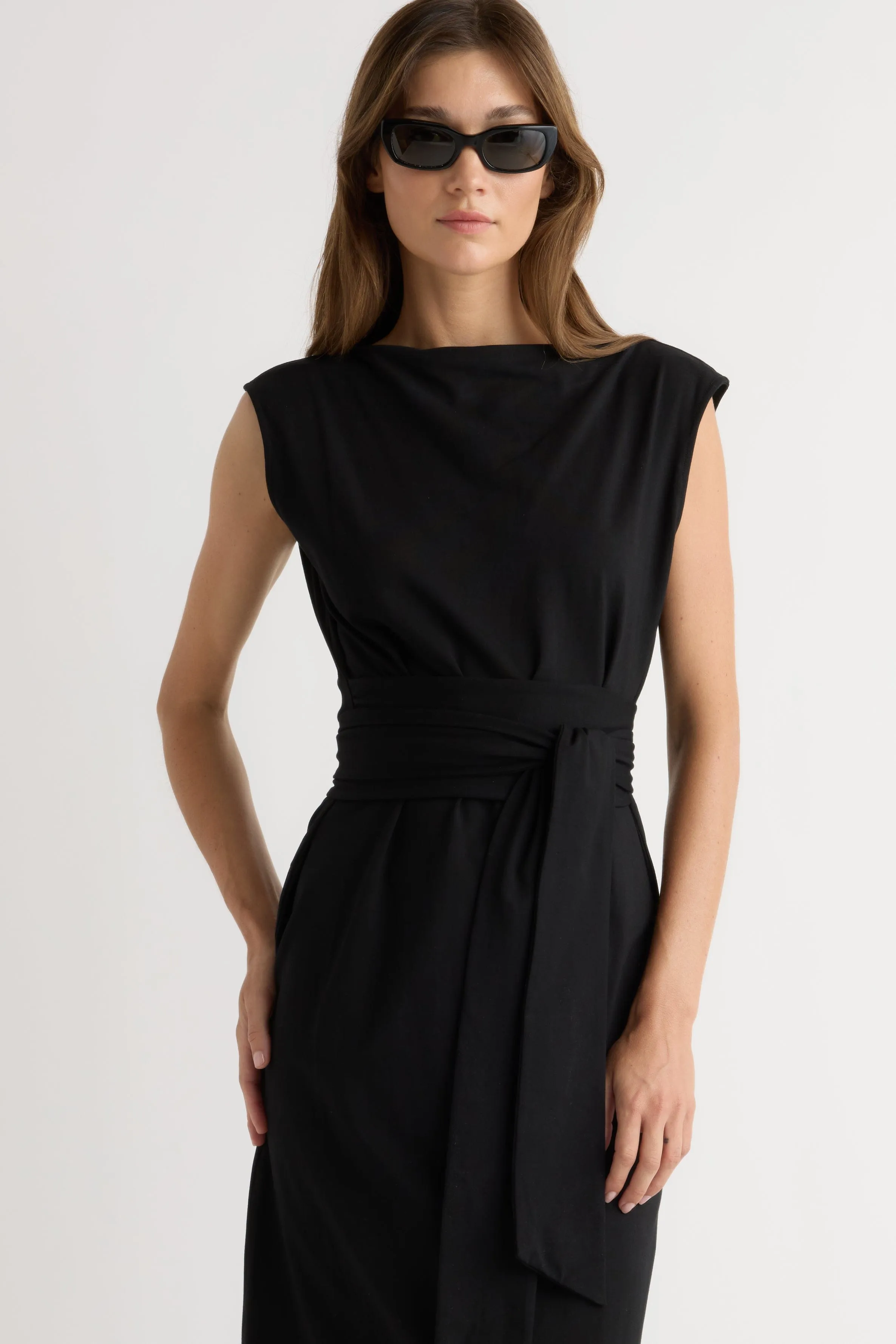 TaglessDesign Edina Tie-Front Slit-Neck Dress