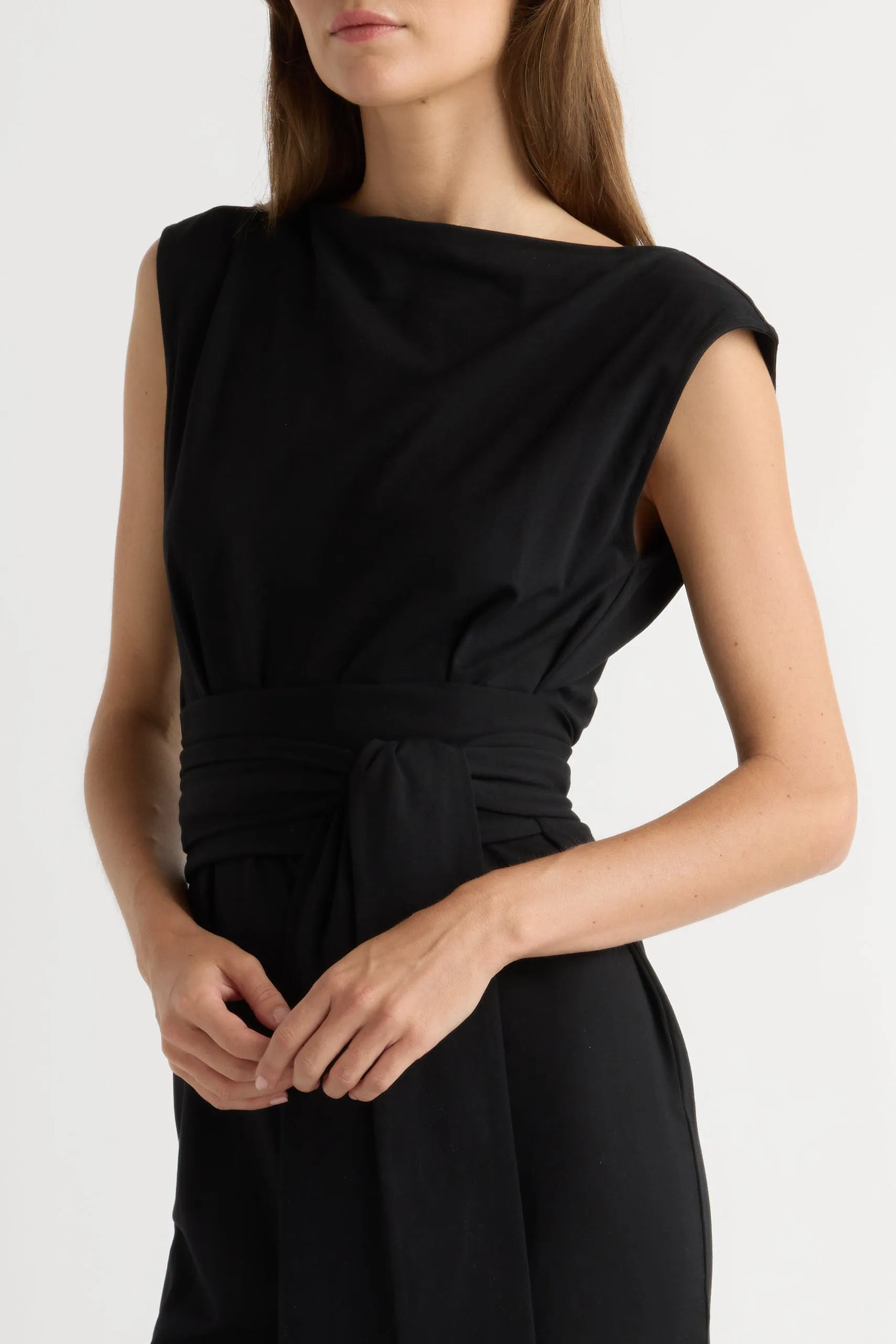 Edina Tie-Front Slit-Neck Dress Campus Vibe