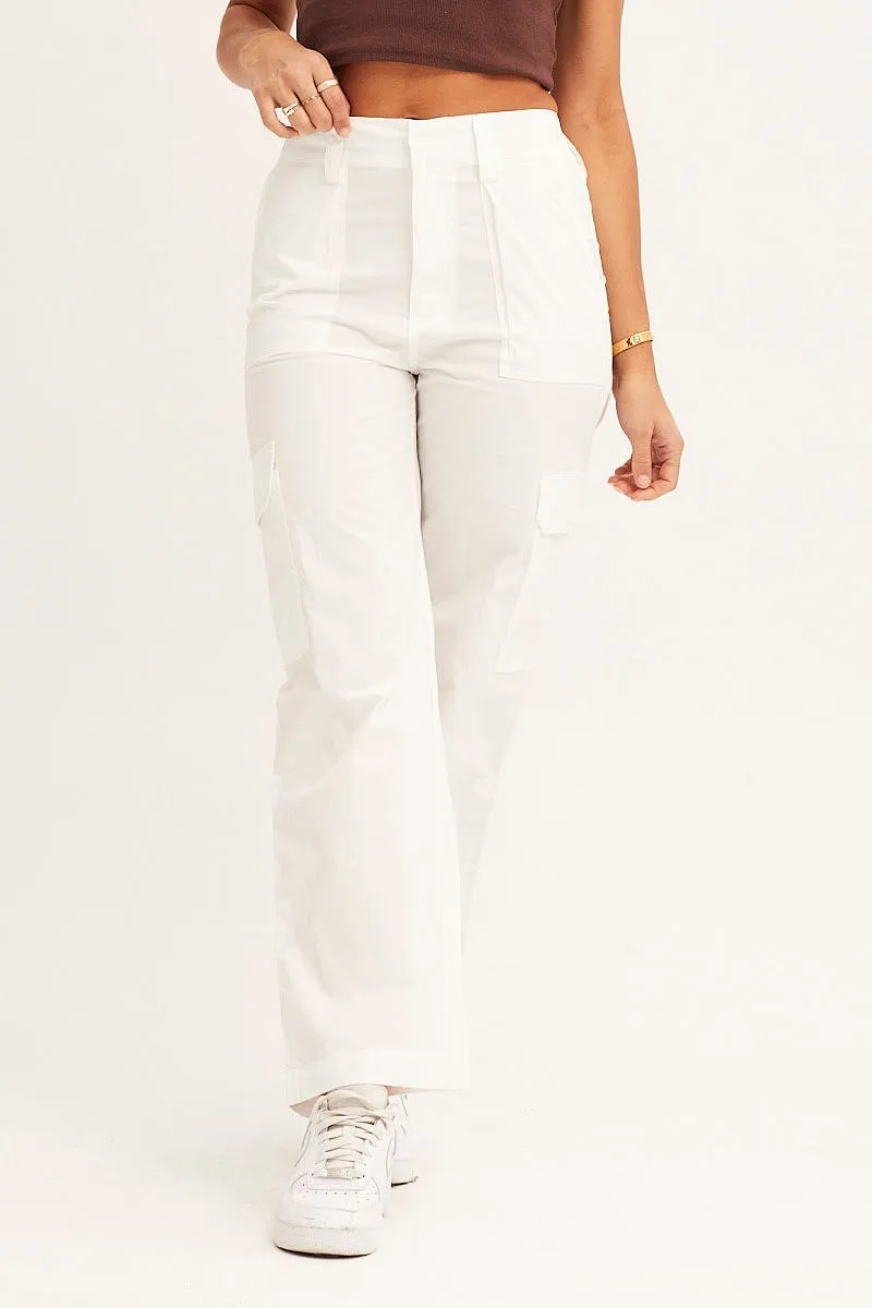 Chilly Wear Training Wear White Cargo Pants Mid Rise