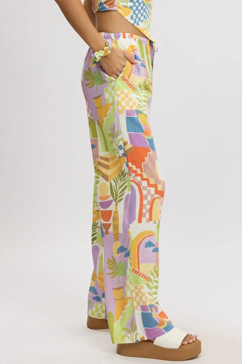 Trendy Fit Perfect Look Multi Abstract Wide Leg Pants High Rise