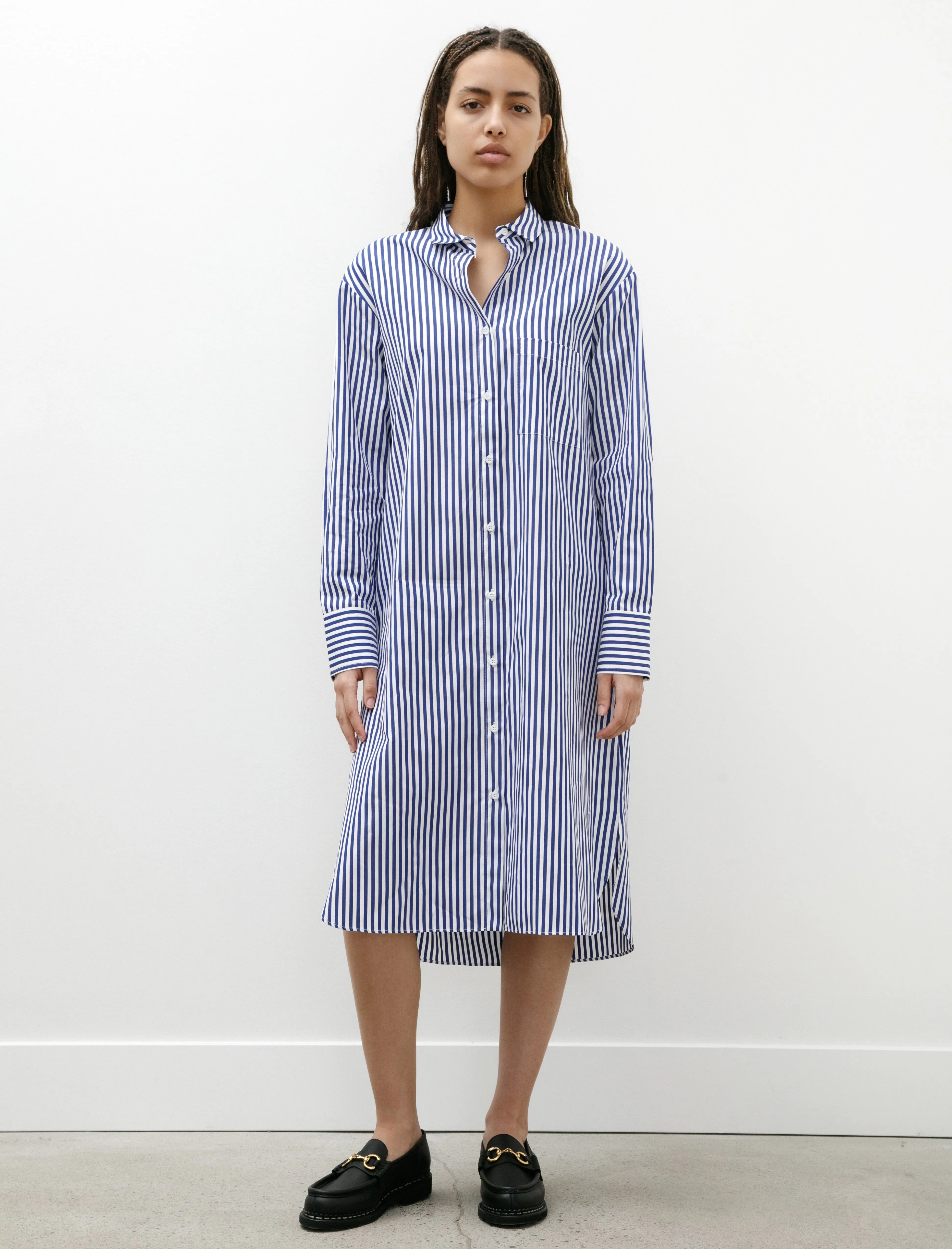 Summer Air Smooth Yarn Shirt Dress Blue/White Stripes