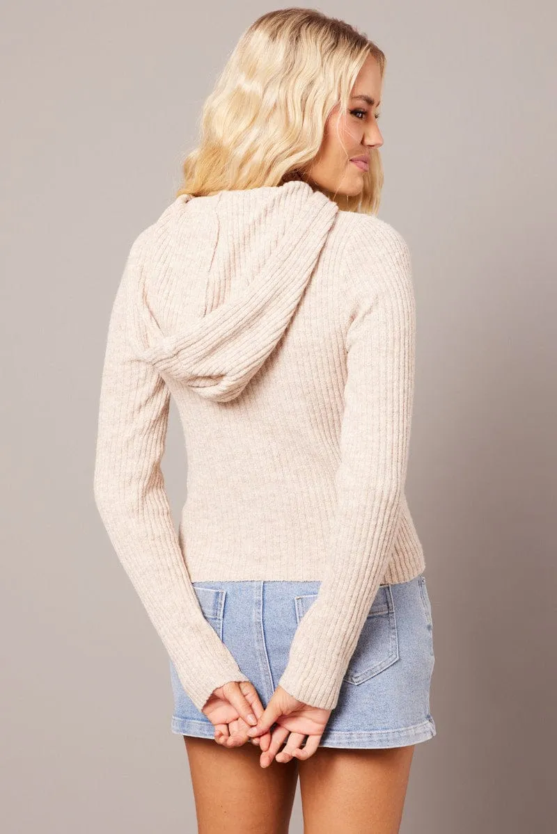 Beige Knit Top Long Sleeve Hoodie product beach style charm cycling suitable