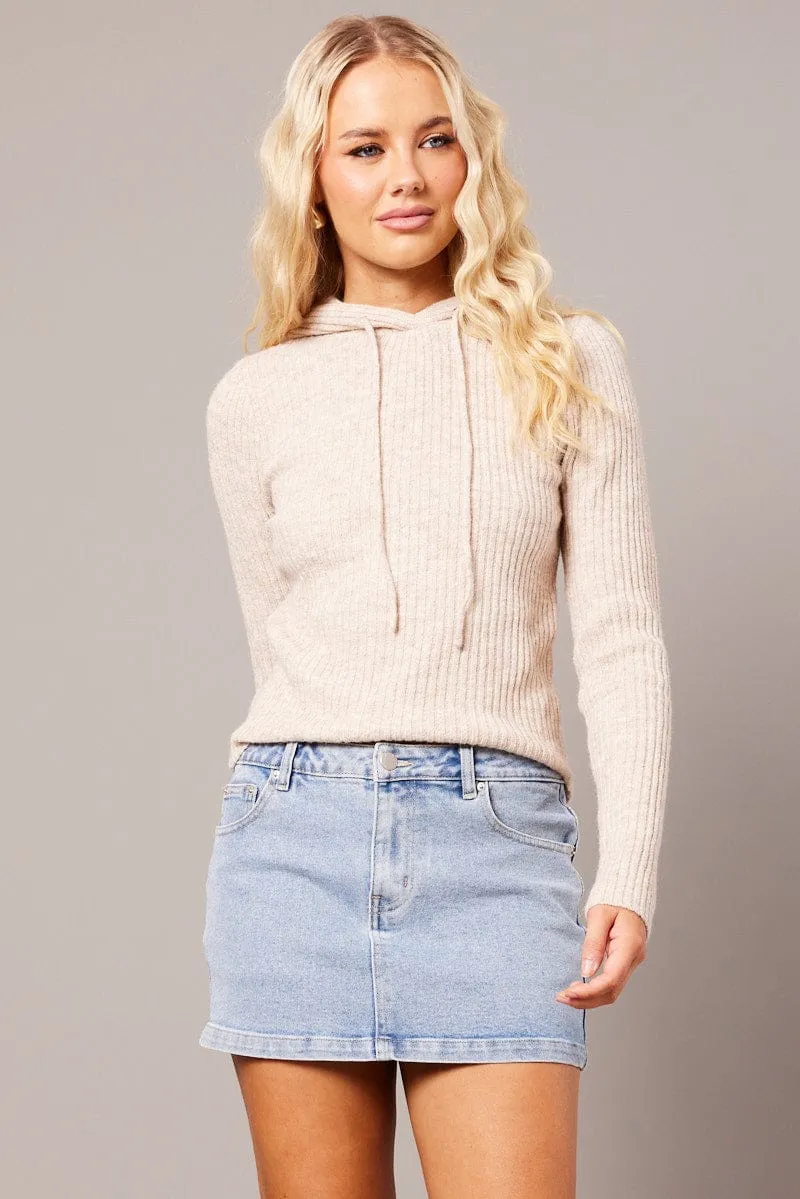 shrink-resistant Urban Bold Beige Knit Top Long Sleeve Hoodie