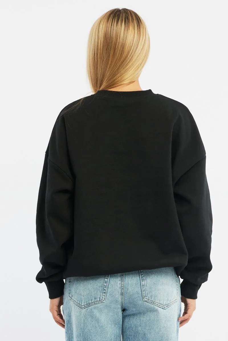 All Day Wear Black Graphic Sweater Long Sleeve