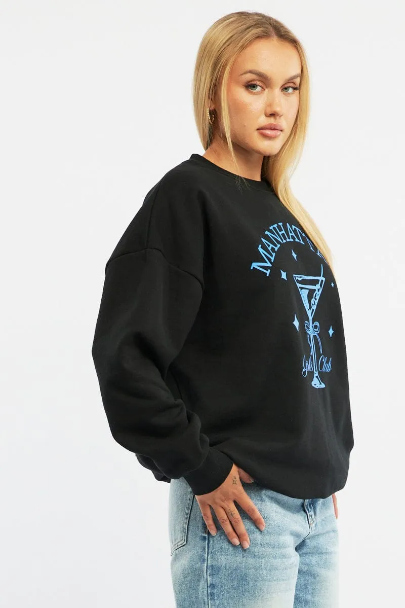 Black Graphic Sweater Long Sleeve product weekend wear comfort