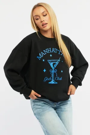 Black Graphic Sweater Long Sleeve product rough ruggedness