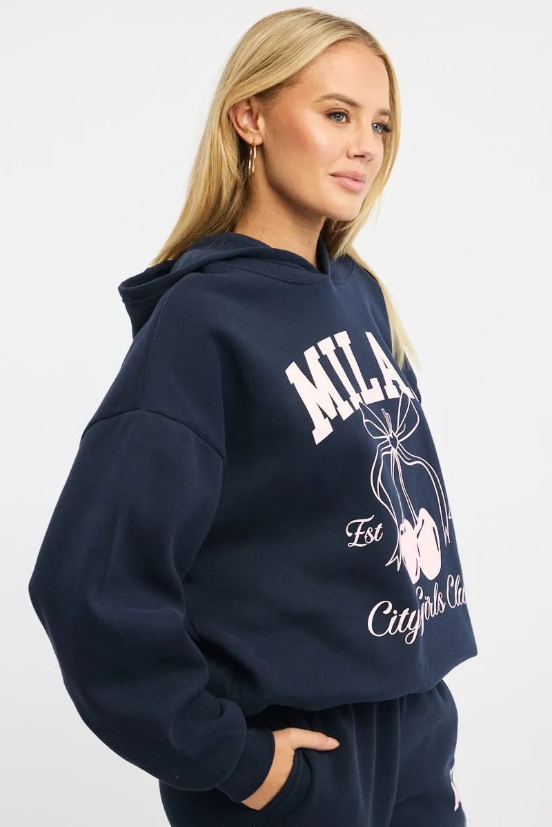 Blue Graphic Sweater Long Sleeve Chill Layer watch accents