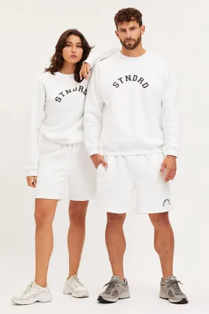 Regular Fit White Unisex Sweatshirts Oversized Crew Neck