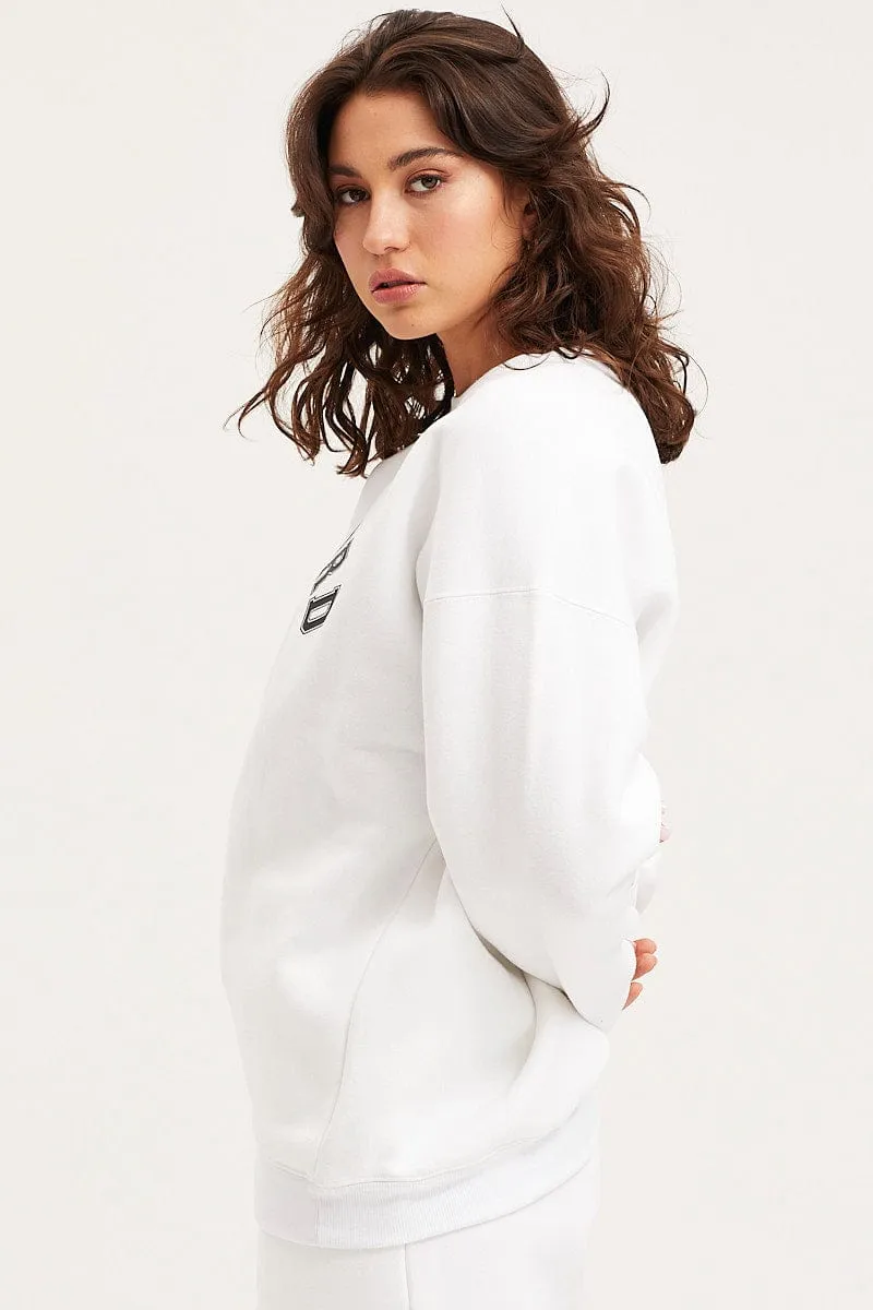 White Unisex Sweatshirts Oversized Crew Neck Weekend Layer Cozy Design