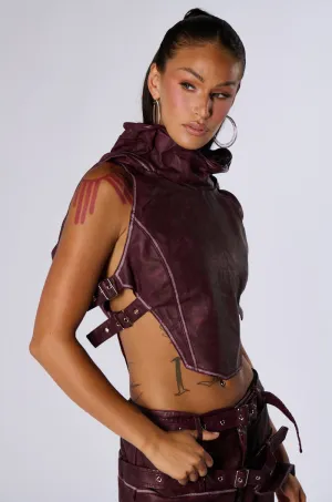 Practical DESERT VIBE SLEEVELESS PU TOP IN BURGUNDY