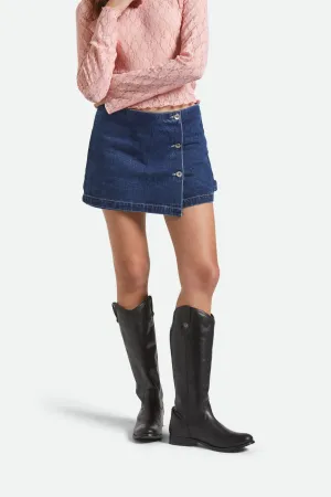 Non Restrictive Movement Durable Weave Fabric Wrap Skort - Rinse Denim