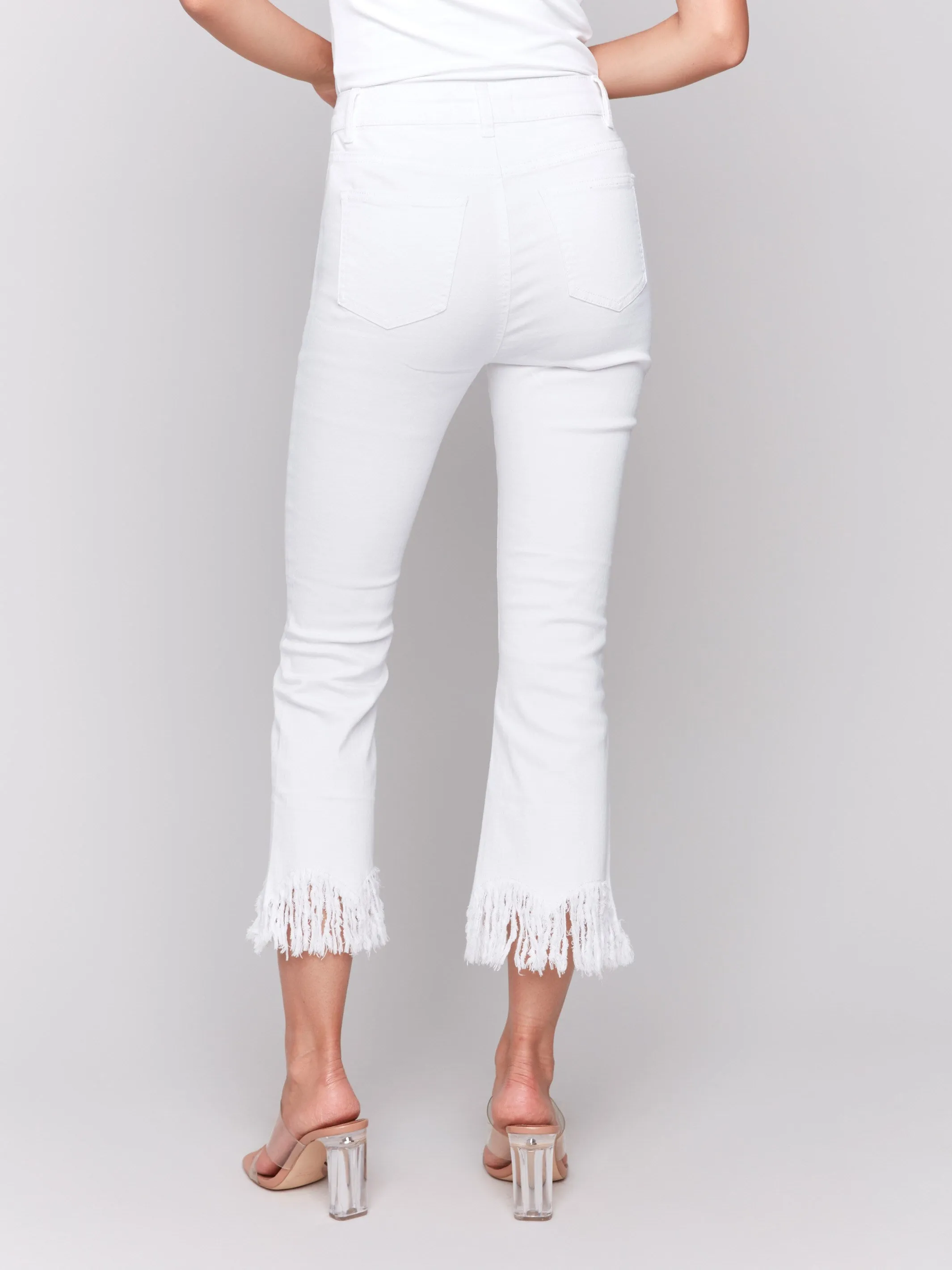 Eco Friendly Night Out Traveler Gear Brunch Outfit Casual Friday Cropped Jeans With Fringed Hem - White