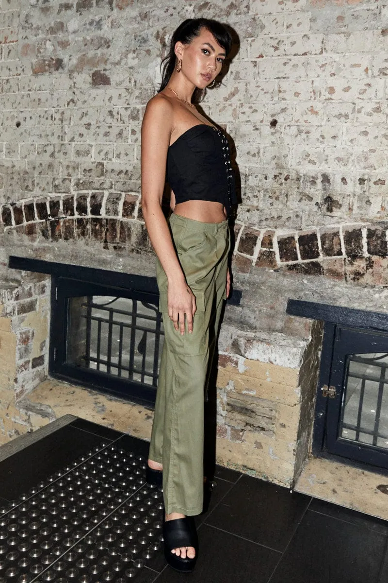 Green Cargo Pants Relaxed Wide Leg Comfort Design