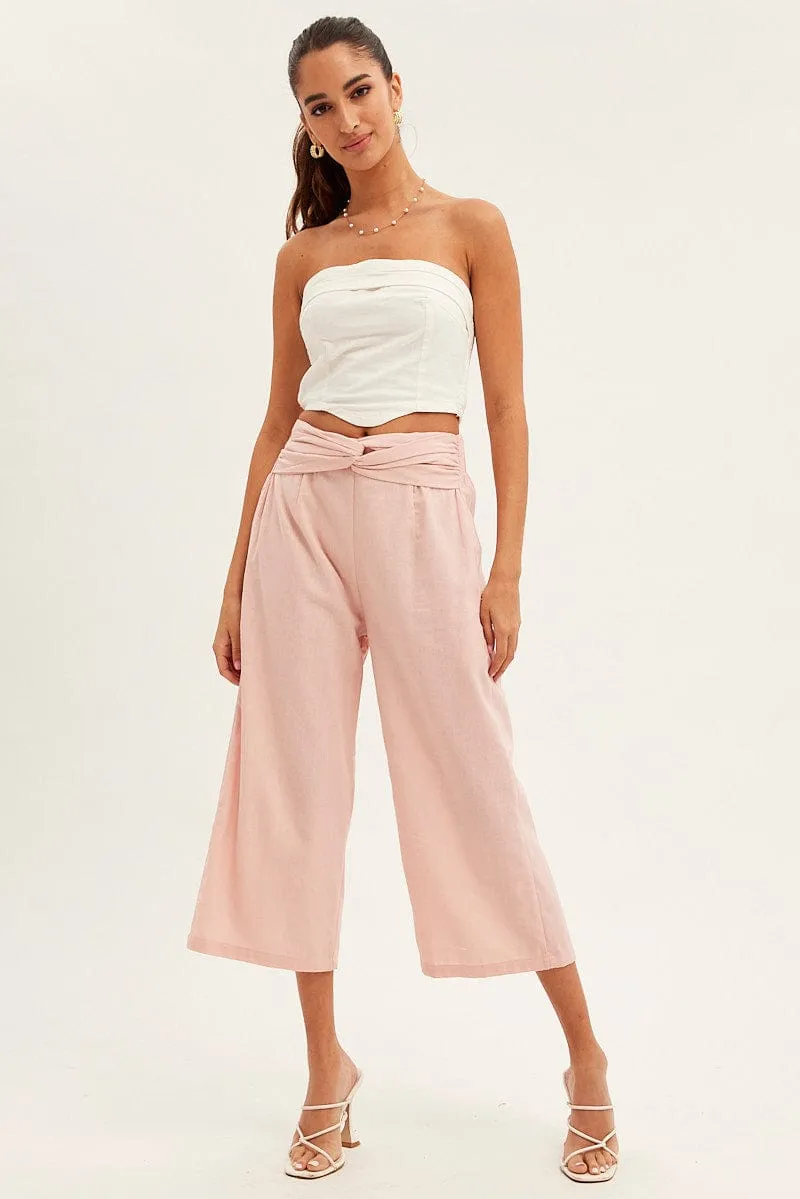 Pink Twist Front Textured Cotton Pant Relaxed fit wear
