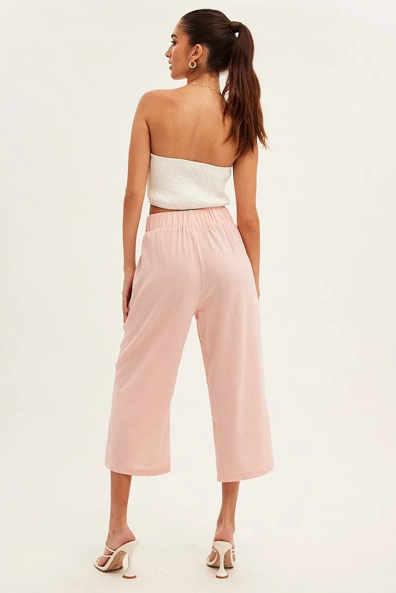 Pink Twist Front Textured Cotton Pant SeamlessConstruction