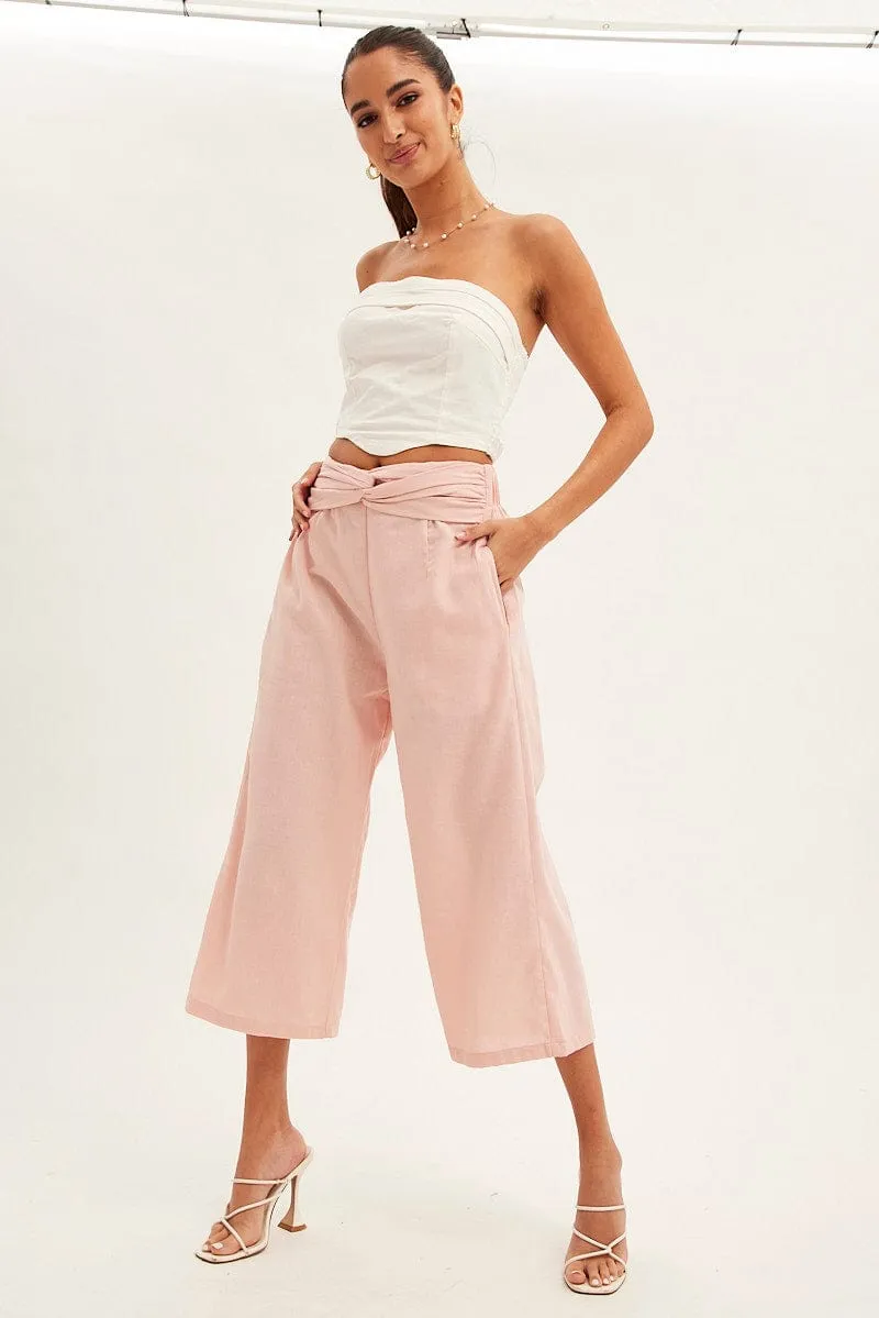 Pink Twist Front Textured Cotton Pant Modern Design