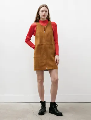 Lamb Leather Suede Zip Mini Dress Camel Airflow Mesh Panels