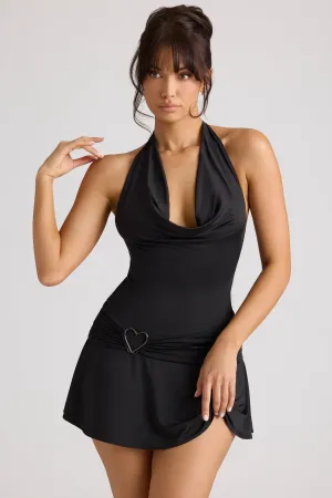 All Occasion Wear Youthful Vibe Heart Detail Cowl Neck Mini Dress in Black