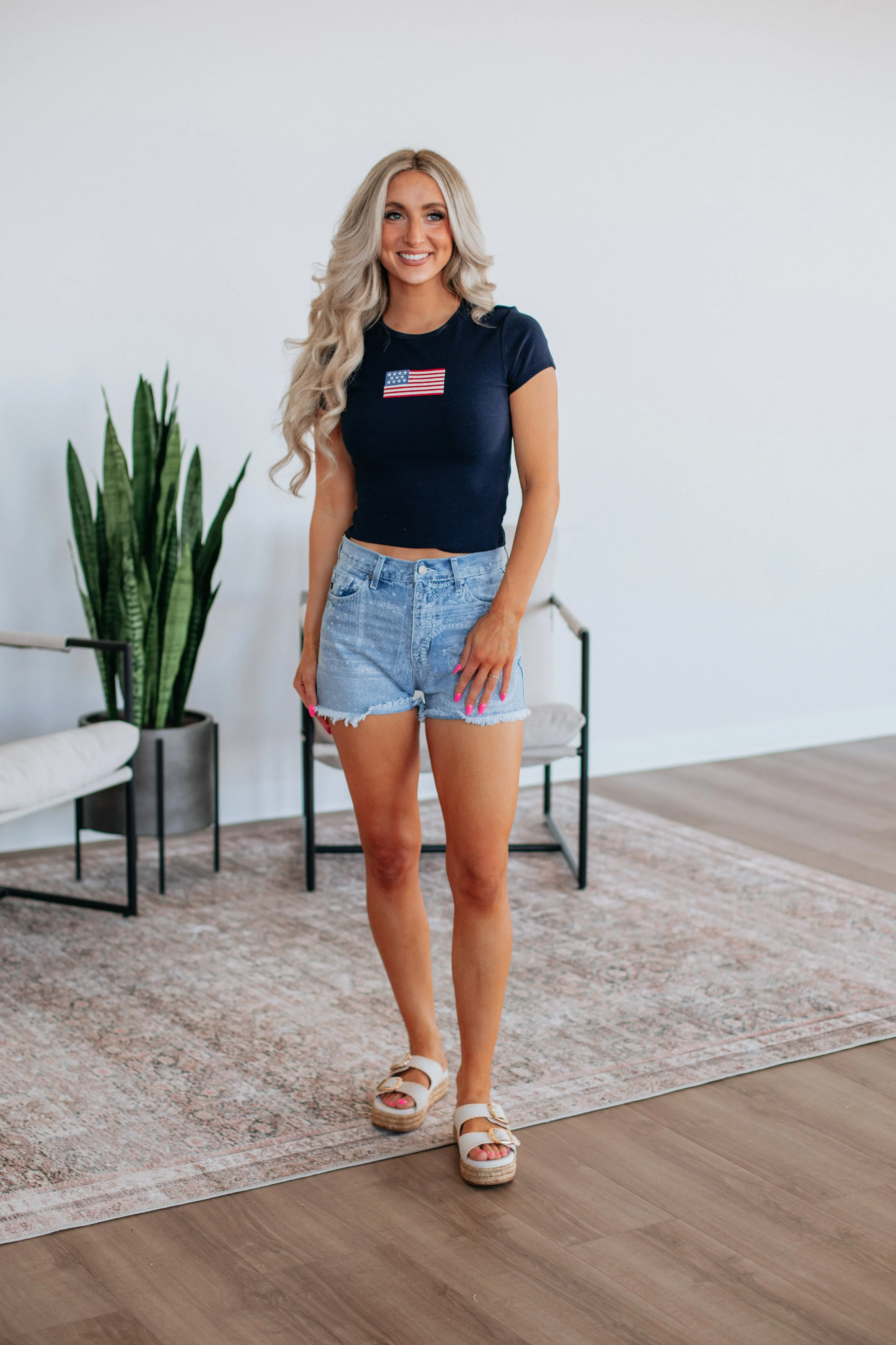 High Density Cotton Little Miss Independent Tee - Navy