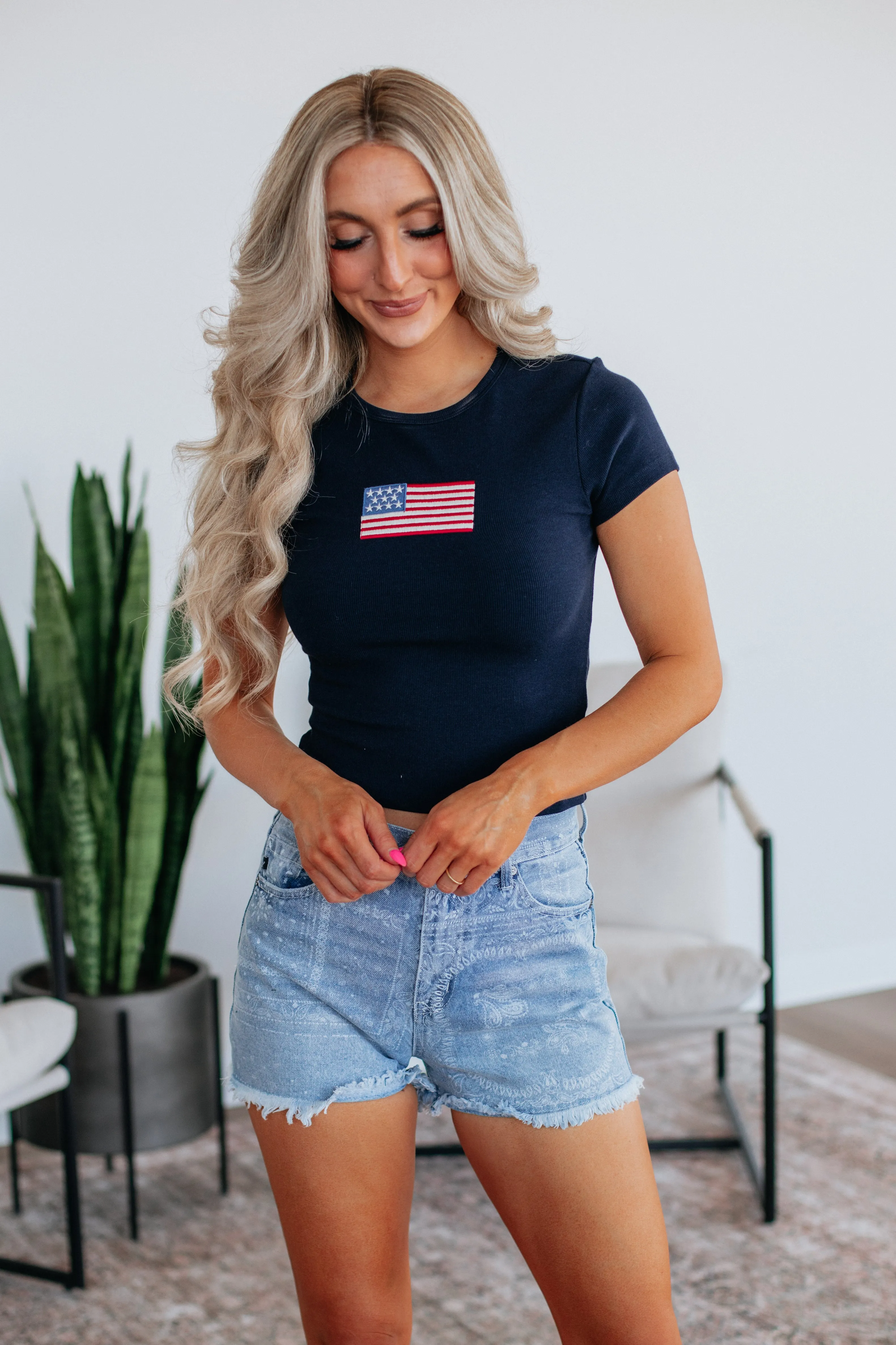 Flexible Fit Little Miss Independent Tee - Navy
