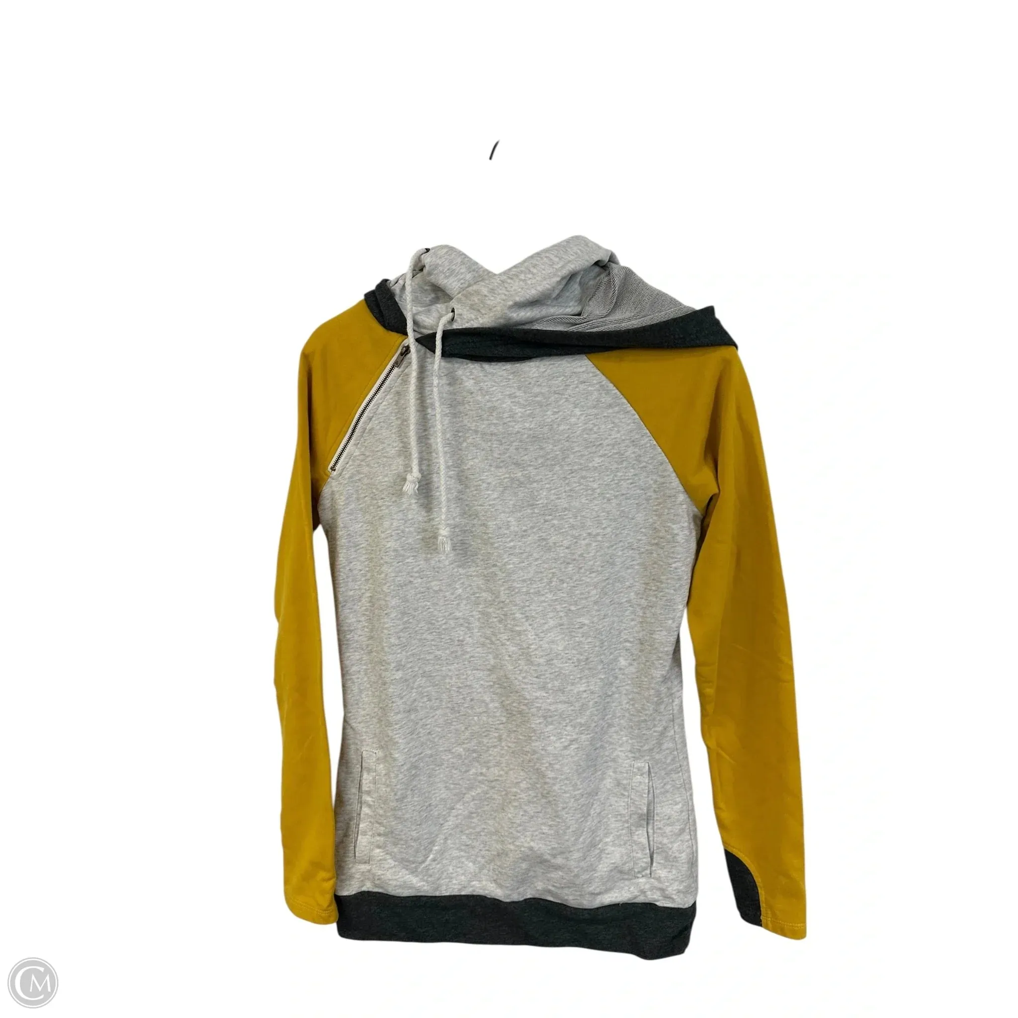 Fashion Design Sweatshirt Hoodie By Clothes Mentor In Grey & Yellow, Size: S