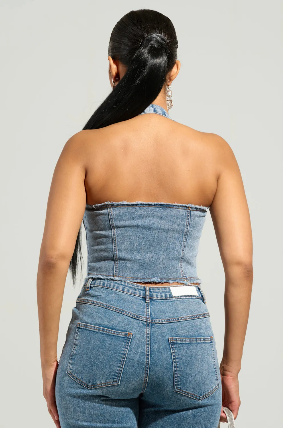JOLIE RHINESTONE EMBELLISHED DENIM CORSET Ergonomic Paneling