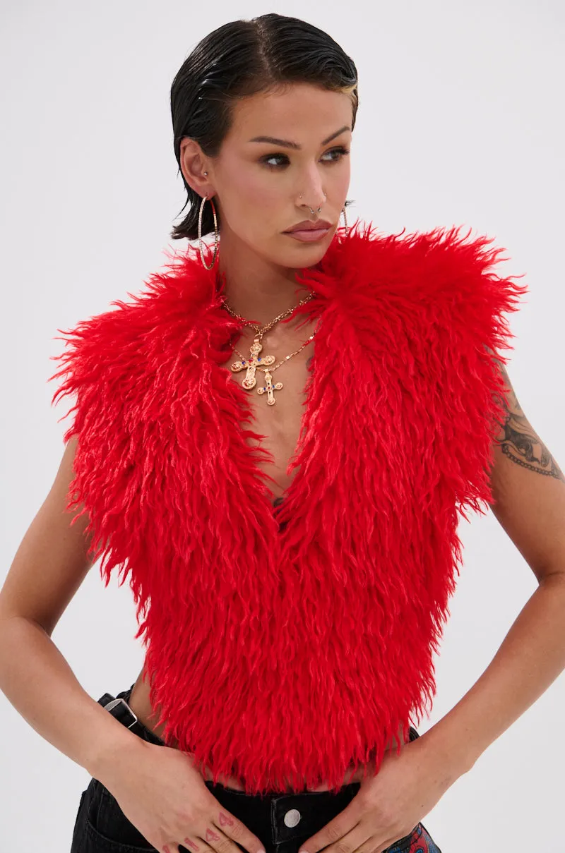 CARLA FAUX FUR HALTER TOP suitable for civilians