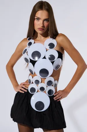GOOGLY EYED SLEEVELESS FASHION TOP Texture - appealing psychological warfare