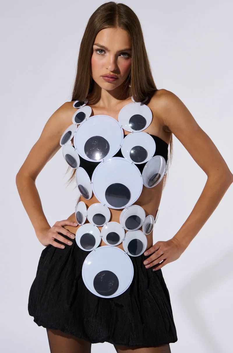 GOOGLY EYED SLEEVELESS FASHION TOP Texture - appealing psychological warfare