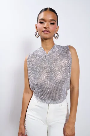 GLISTEN OPEN BACK RHINESTONE CHAIN MAIL TOP Ventilated Back Travel Essential