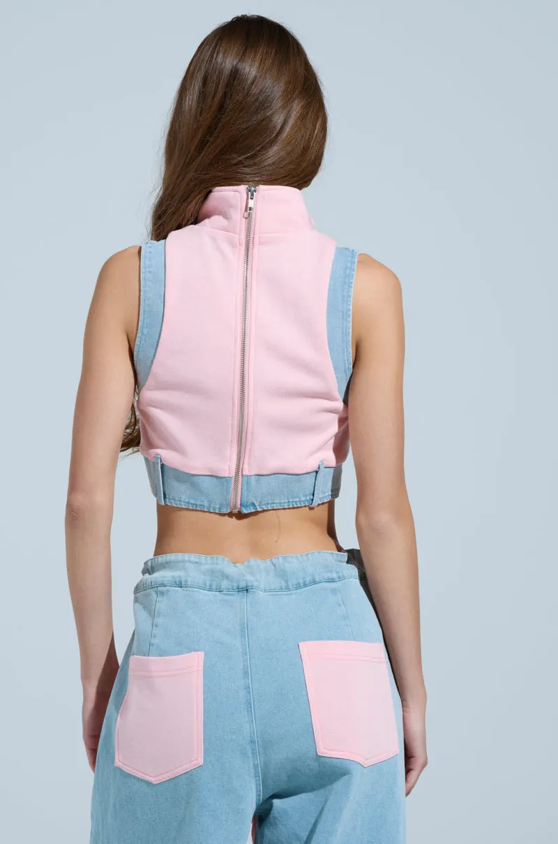 HEADS UP QUARTER ZIP SLEEVELESS SWEATSHIRT IN PINK Anti - rust NoiseReducing Material