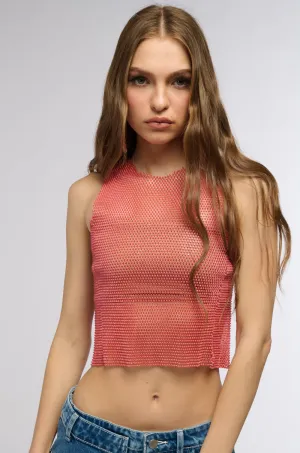 Four Way Stretch ZELDA RHINESTONE MESH SLEEVELESS TOP IN RED