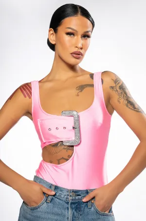 SPOTLIGHT BUCKLE DETAIL CUTOUT CHEEKY BODYSUIT Stability - optimized