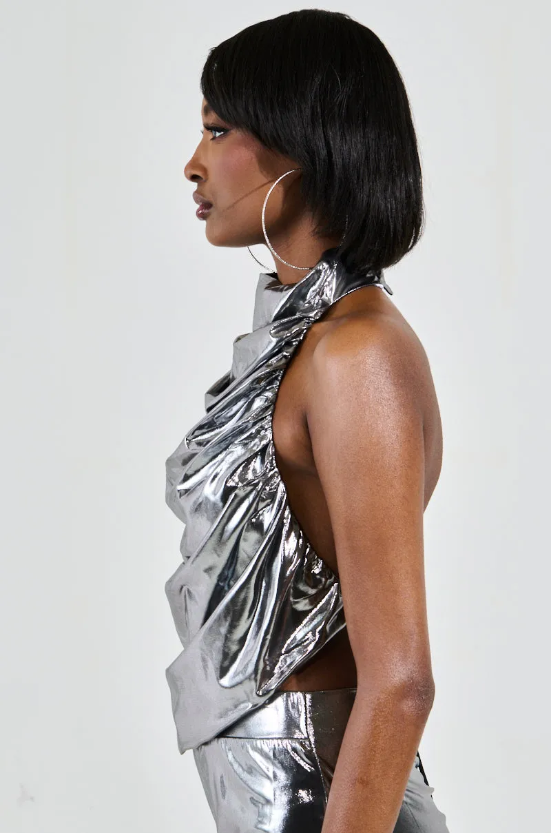 MIAMI NIGHTS HALTER NECK TOP IN SILVER Interchangeable NonIrritating Seams