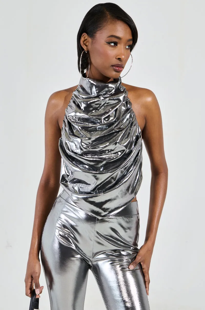 suitable for drivers MIAMI NIGHTS HALTER NECK TOP IN SILVER