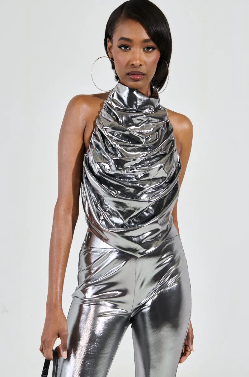 Visible special forces MIAMI NIGHTS HALTER NECK TOP IN SILVER