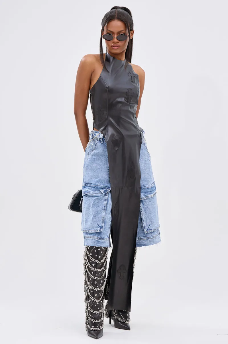 civilian use ADDIE FAUX LEATHER BLOUSE