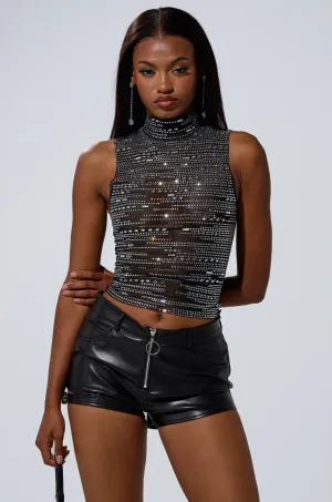 BELIEVE ME RHINESTONE MESH TANK IN BLACK Taped Necklines high - precision