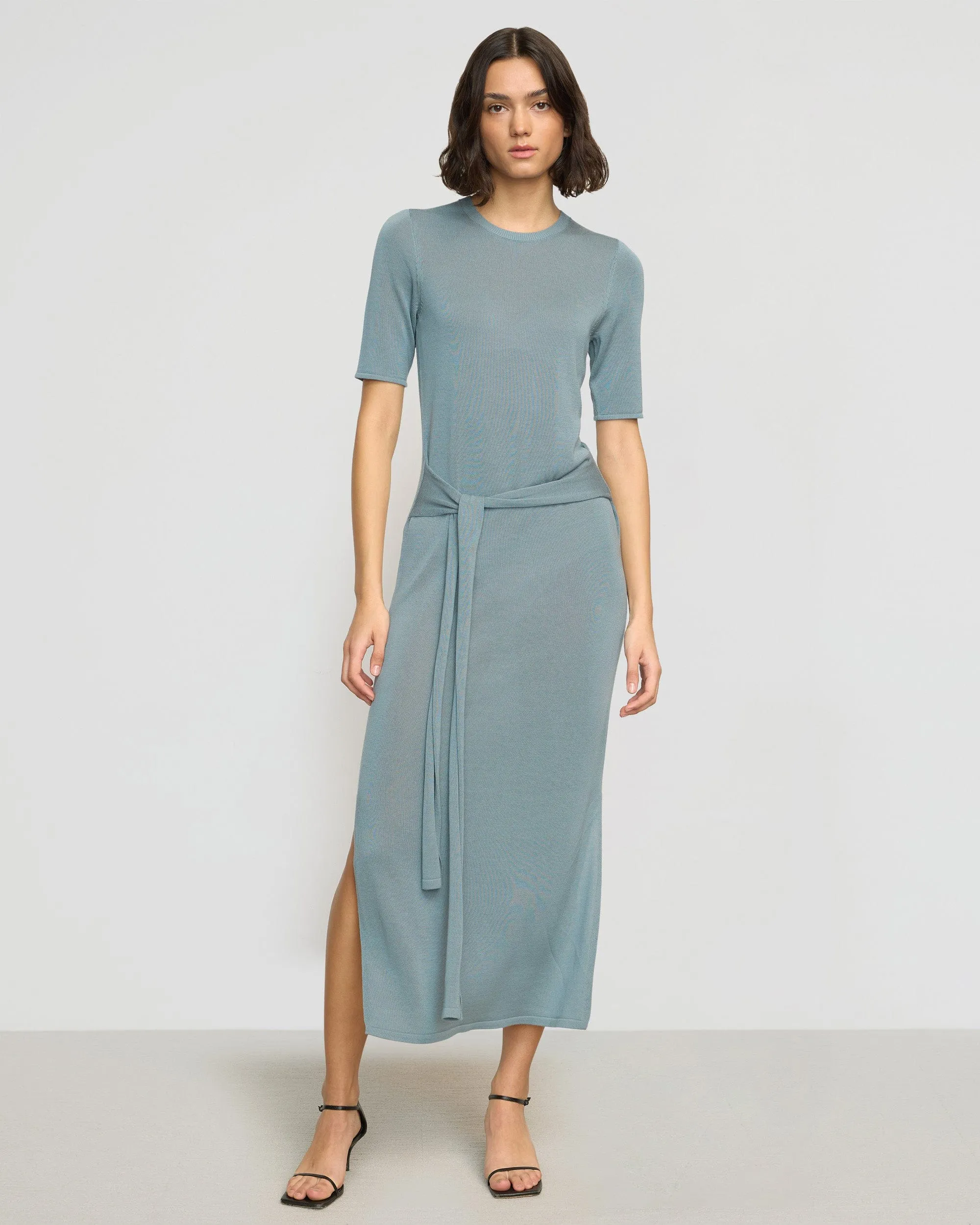 Larkyn Tie-Front Semi-Sheer Tencel-Wool Dress LightweightDesign