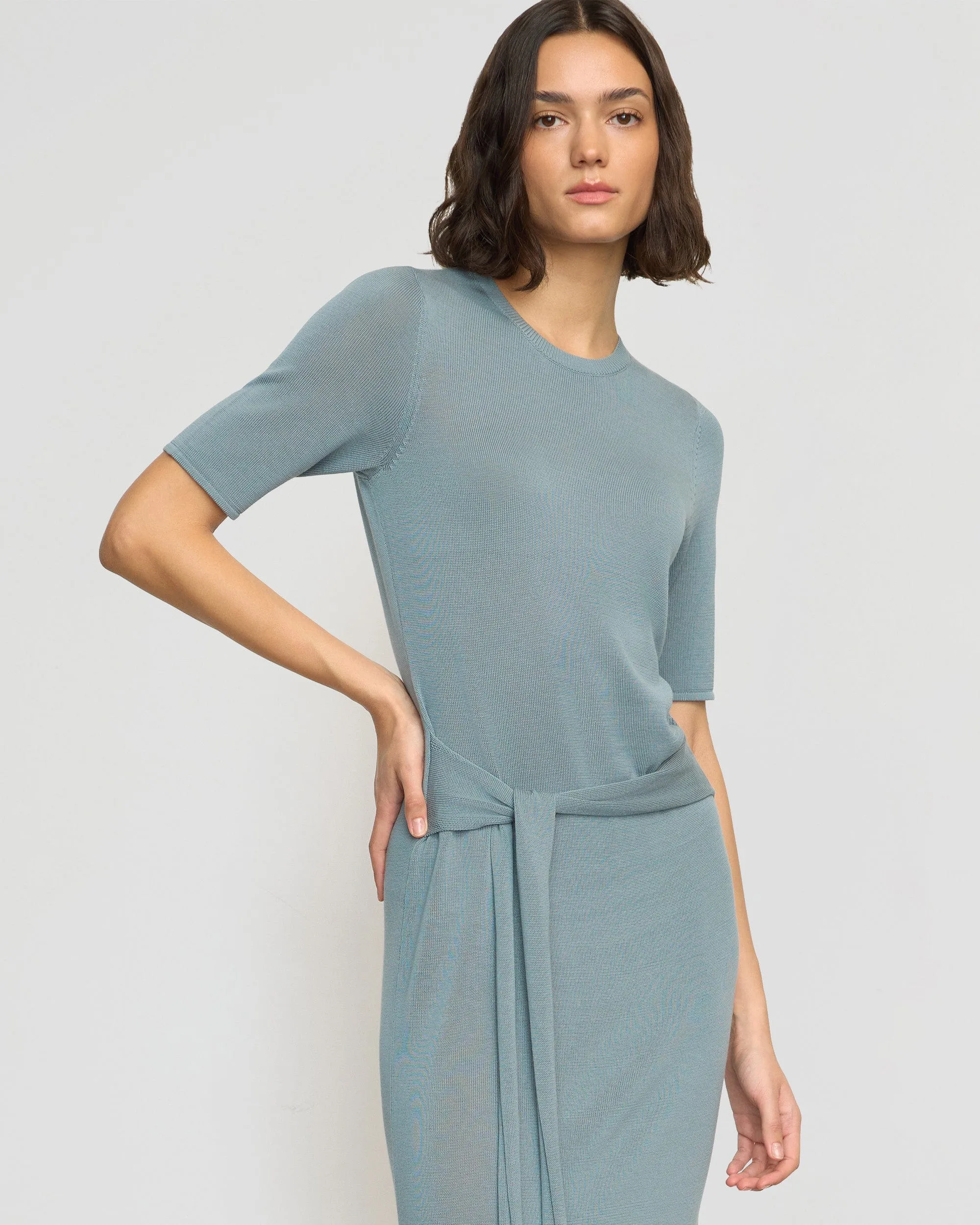 CoolingChannelFabric Festival Air Larkyn Tie-Front Semi-Sheer Tencel-Wool Dress