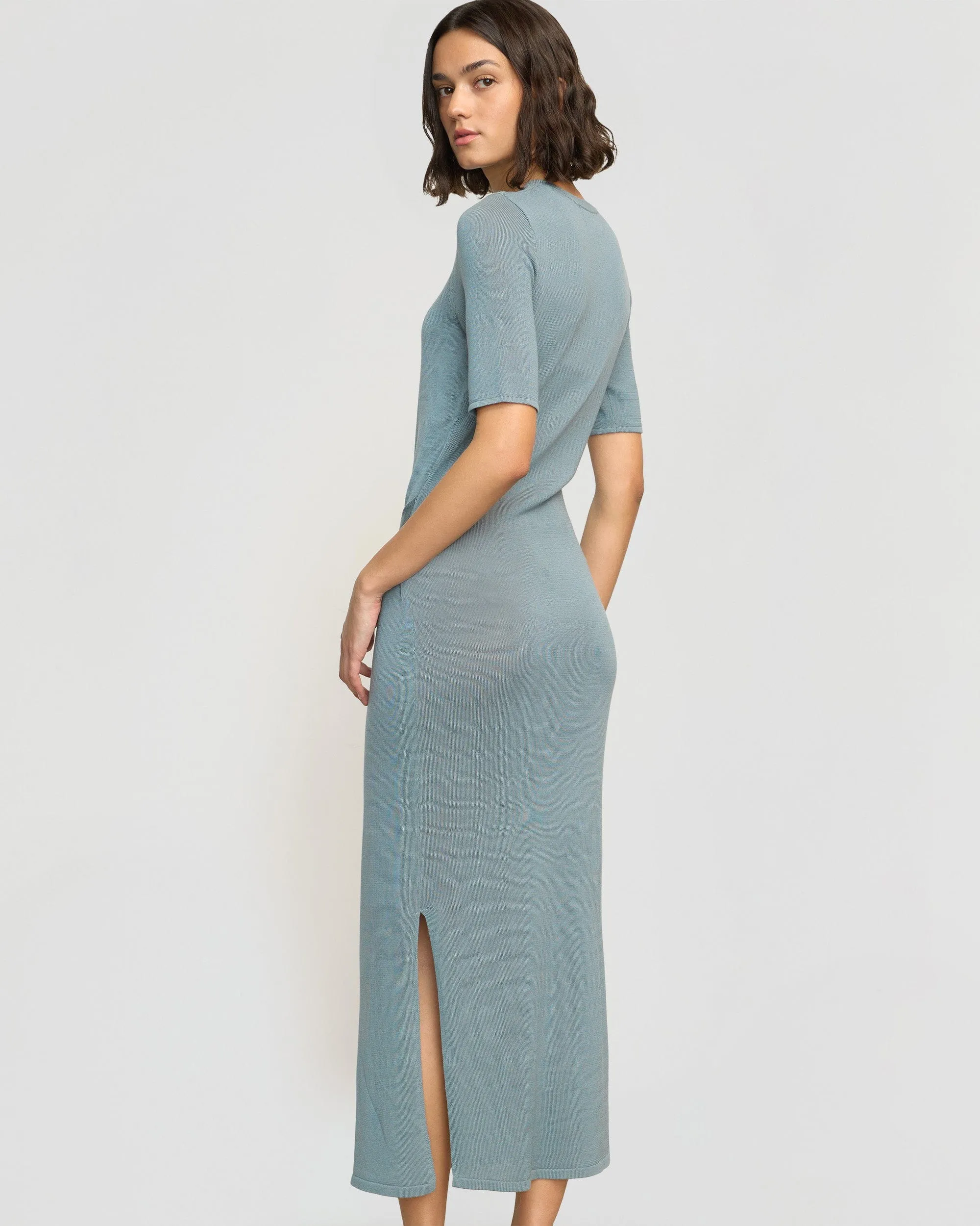 Larkyn Tie-Front Semi-Sheer Tencel-Wool Dress LightweightTextile Zero Core