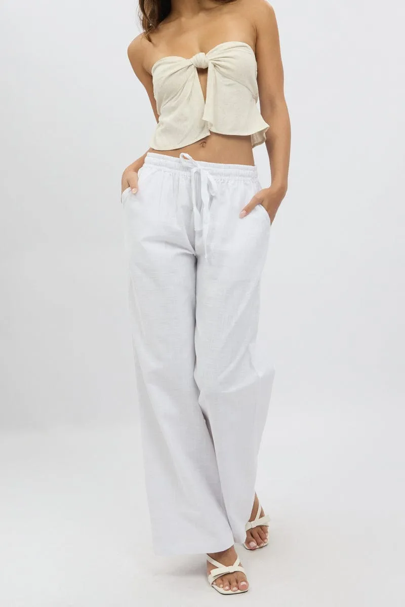 Light and Cozy Fitted waist White Wide Leg Pants Elasticated