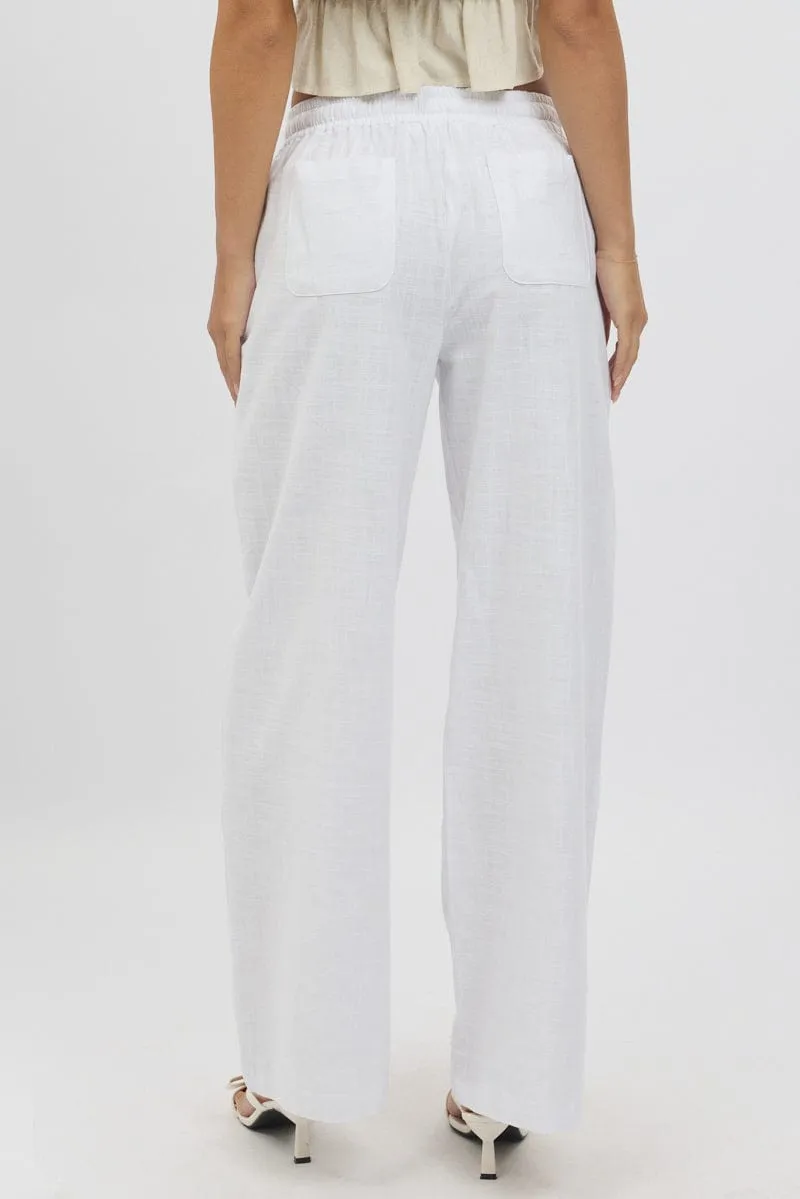 White Wide Leg Pants Elasticated Stretch Panels