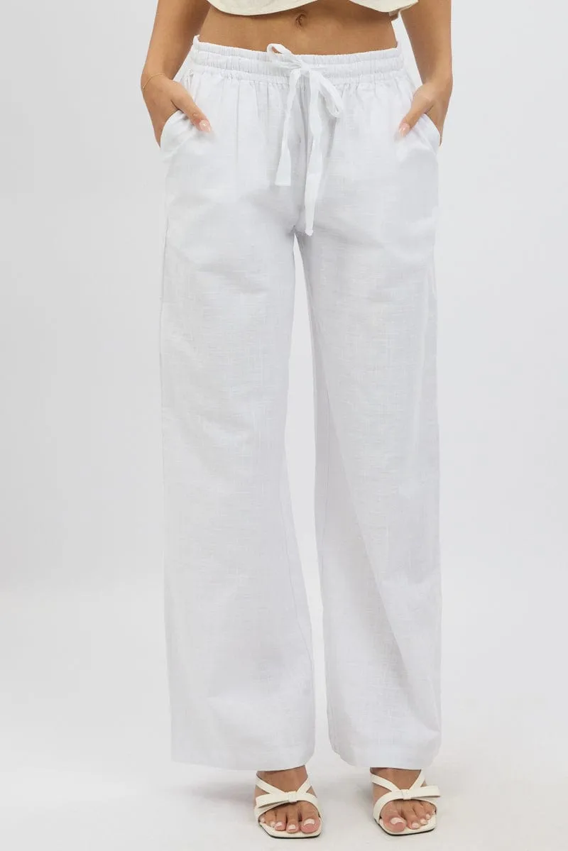 Roomy Fit Eco Friendly Dye White Wide Leg Pants Elasticated
