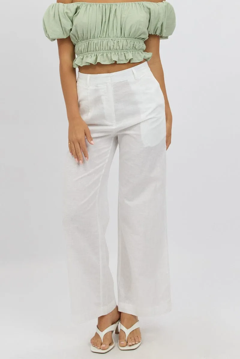White Tailored Pants Wide Leg High Density Weave