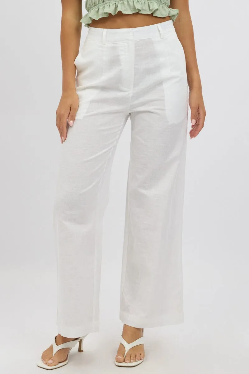UVProtectionCoating Double Stitched White Tailored Pants Wide Leg