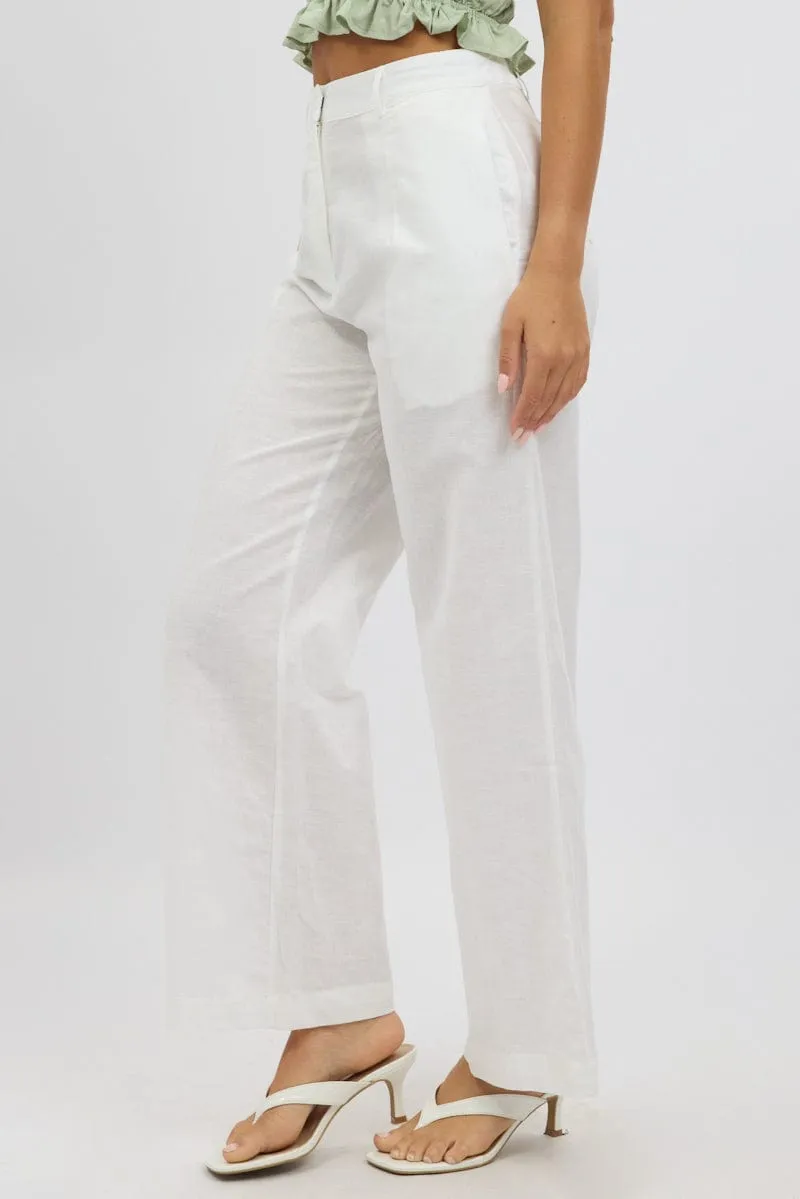 White Tailored Pants Wide Leg DurableBartack