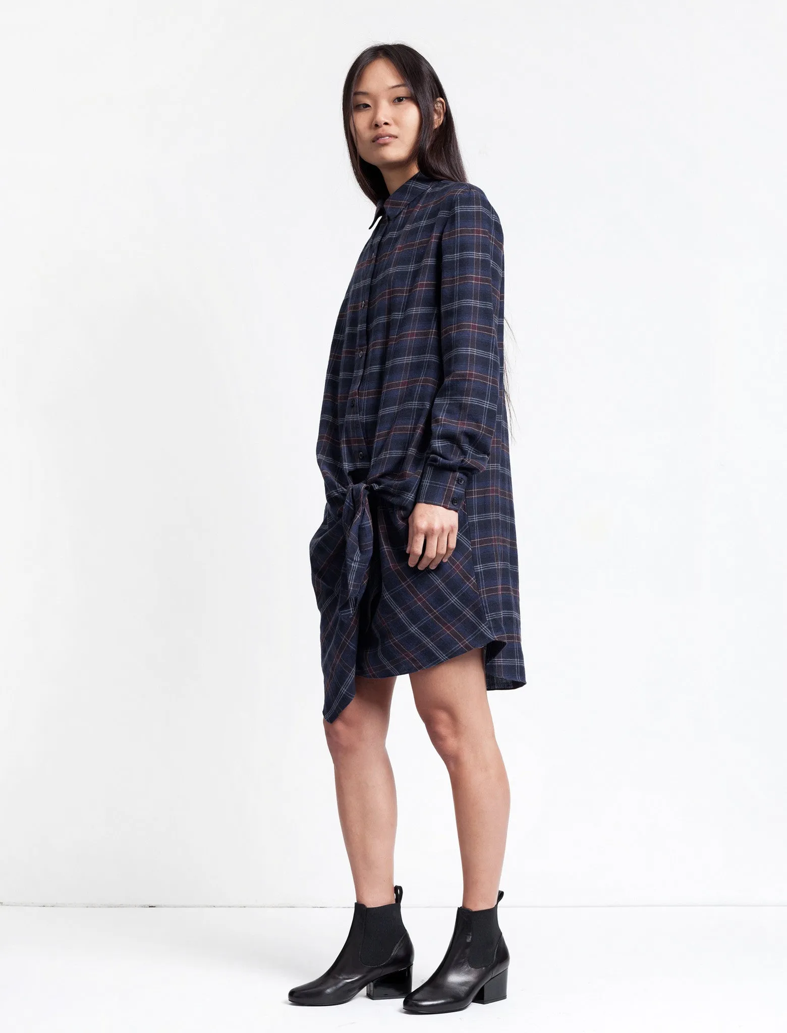 Outdoor Activity Flannel Side Tie Dress