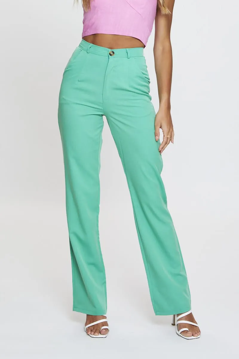 Wide-leg cut Green Wide Leg Pant High Rise