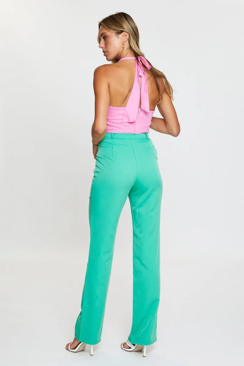 Green Wide Leg Pant High Rise Active Performance Relaxed Wearable